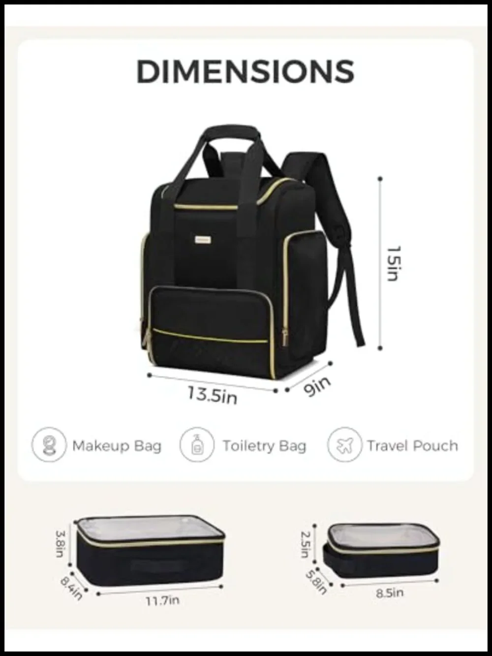 Large Travel Makeup Bag with 2 Removable Cases, Double-Layer Cosmetic